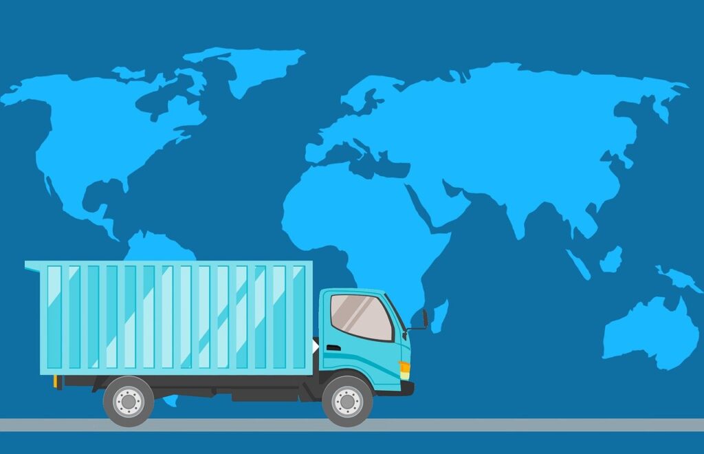 service, delivery, tracking, logistic, shipping, transportation, cartoon, location, order, world, gps, shipment, truck, map, world map, fast, business, container, distribution, direction, trade, express, international, sale, commercial, blue business, blue world, blue cartoon, blue map, blue company, blue truck, blue sales, blue service